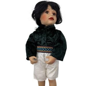 Vintage 1992 The Hamilton Collection Native American Porcelain Doll Green Velvet